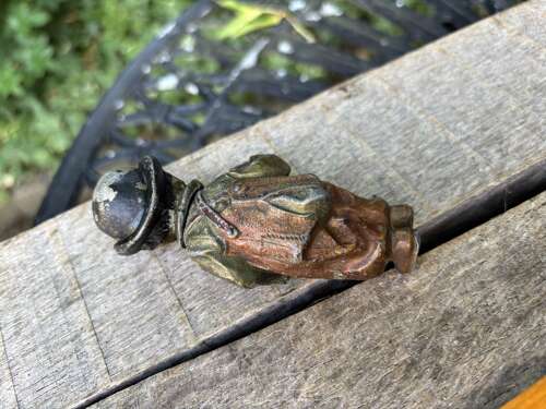 Little Smoking Cigars Boy Nodding Head Cold painted Metal Figure c1900s