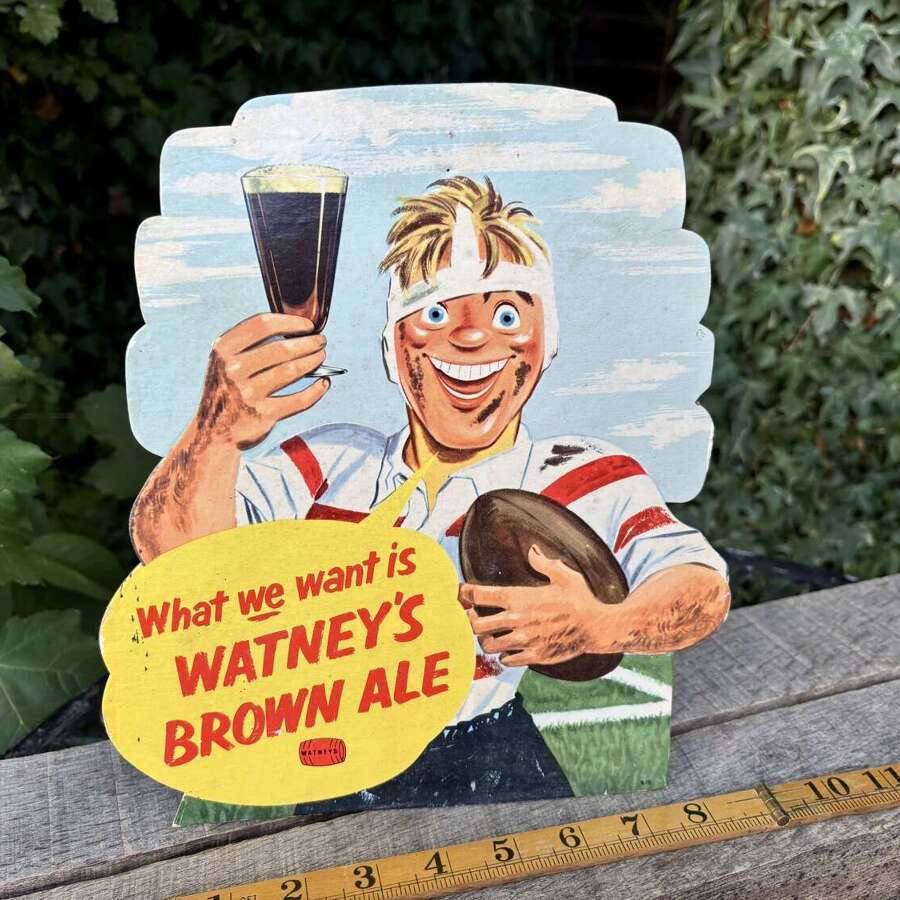 Watney's Brown Ale Beer Pub / Bar Rugby Card Sign c1960s