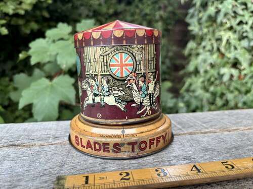 Superb Slade's Fairground Carosel Toffee Tin c1915