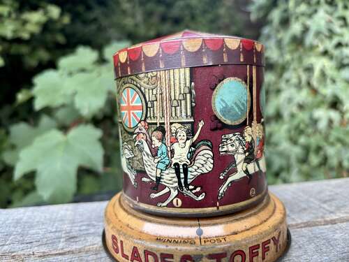 Superb Slade's Fairground Carosel Toffee Tin c1915