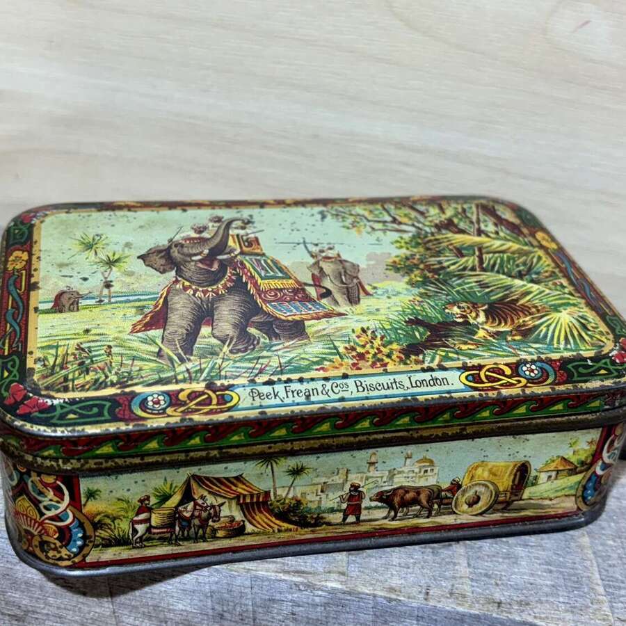 Superb Peek Frean Elephant Biscuit Tin c1890s