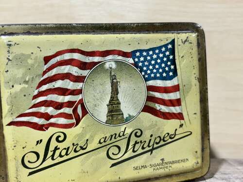 Superb Stars & Stripes Statue of Liberty USA Patriotic Cigar Tin c1910