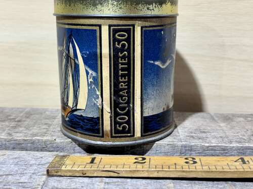 Full Montague Fitzgerald London Navy Cut Round 50 Cigarette Tin c1930s