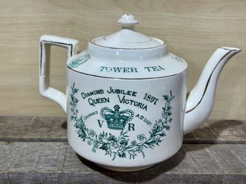 Queen Victoria Tower Tea Advertising Ceramic Tea Pot Jubilee c1887