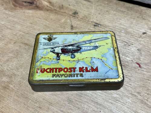 KLM Luchtpost Fokker Airplane Image Cigar Tin c1920s
