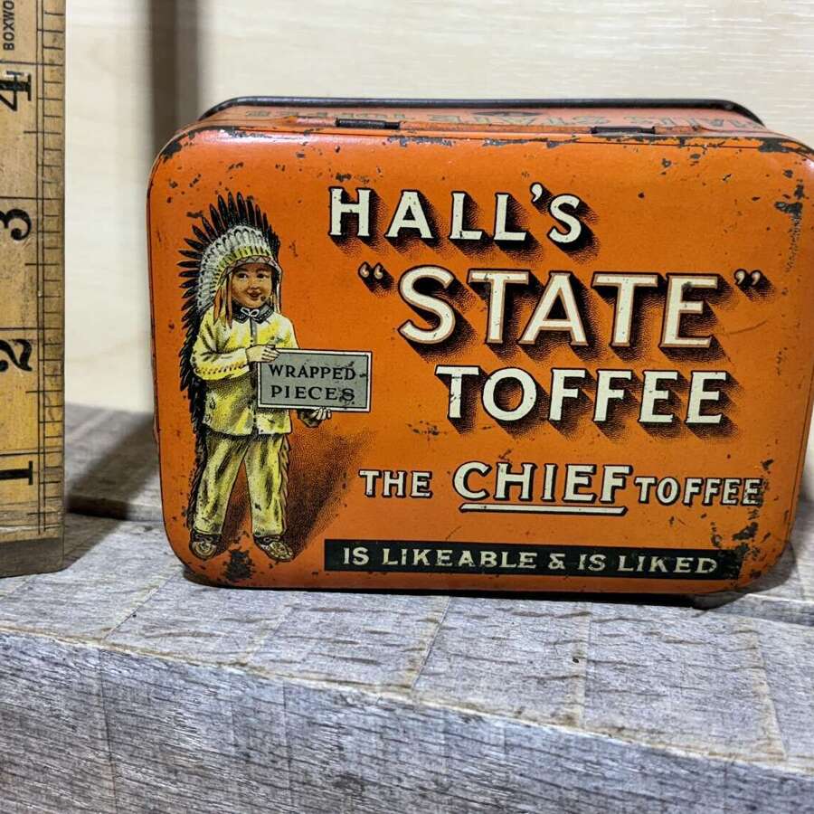 Hall's Indian Chief Children's Toffee Tin c1930s
