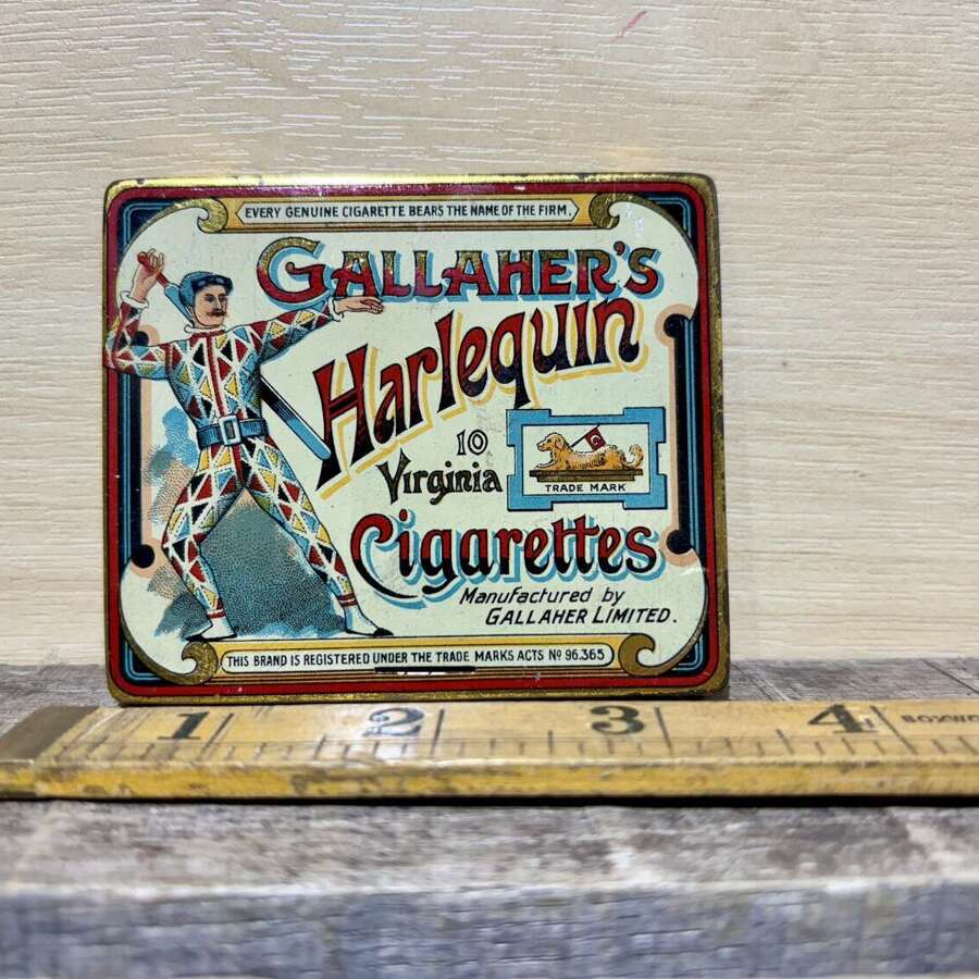 Superb Gallaher's Harlequin Flat 10 Cigarette Tin c1910