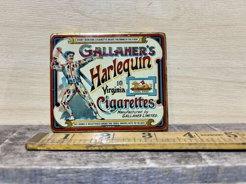 Superb Gallaher's Harlequin Flat 10 Cigarette Tin c1910