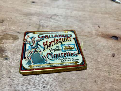 Superb Gallaher's Harlequin Flat 10 Cigarette Tin c1910