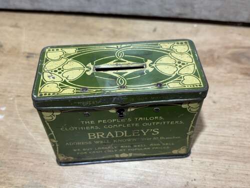 Bradley's The Tailors Grantham Art Nouveau Tin Money Box Bank c1905