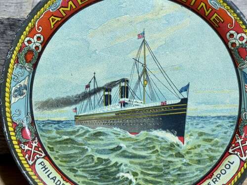 Superb American Line Liverpool Philadelphia Ship Liner Tin Advertising Tip Tray c1900s