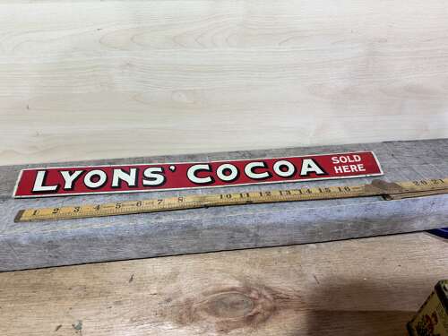 Lyons cocoa chocolate Shop advertising Tin Shelf Edge Sign c1920s
