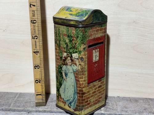 Children Posting Letter Postman Pillar Box Biscuit Tin C1920s