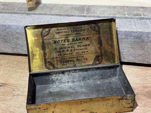 Scarce George Watt’s Botes Bacca 4oz Tobacco Tin c1886
