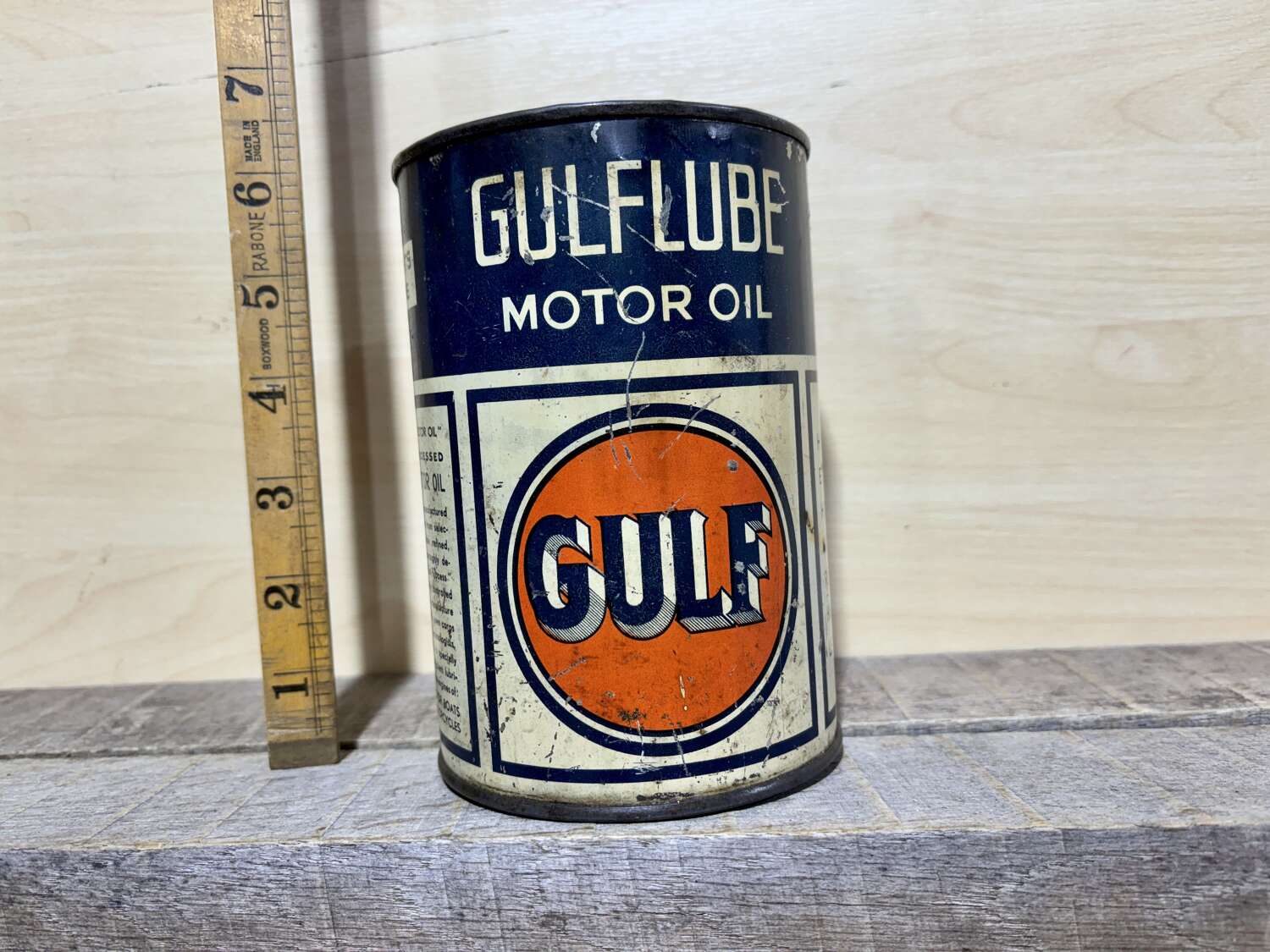 Vintage Gulf Motor Oil Garage Tin Can