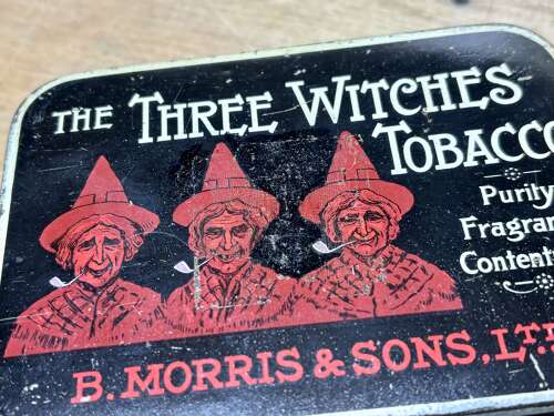 B. Morris & Son Three Witches Tobacco Tin c1900s