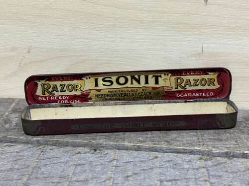 Iosonit Needham Veall Sheffield Straight Razor barber Shop Tin c1900s