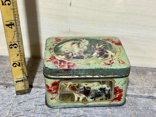 Victorian Donkey Cow & Goat Farmyard Image Biscuit Tin c1900s