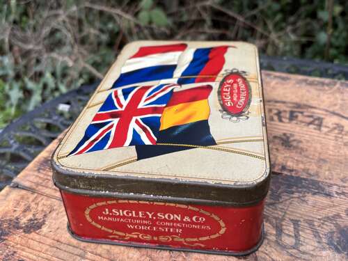 WW1 Allies Sigley & Son Worcester World War 1 Toffee Tin c1915