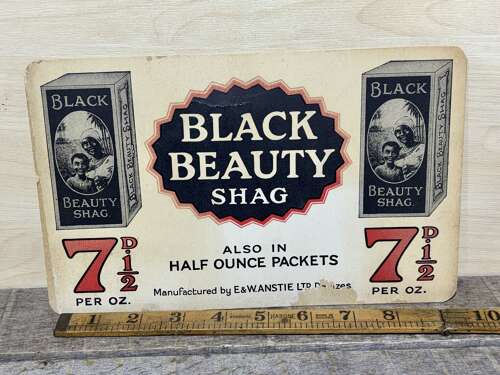 Antsie's Black Beauty Shag Tobacco Advertising Card Sign c1920s