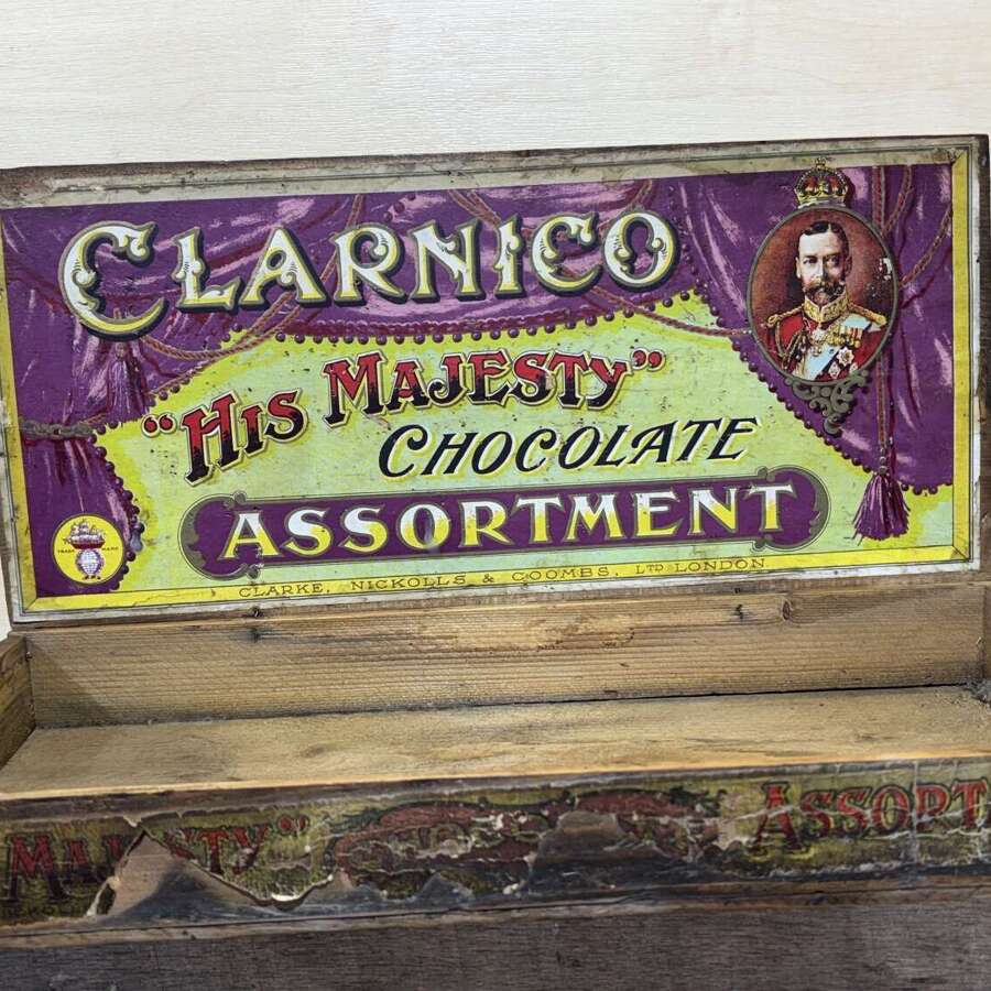 Clarnico Chocolate King George 5th Shop Couner Wooden Advertising Box c1915