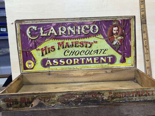 Clarnico Chocolate King George 5th Shop Couner Wooden Advertising Box c1915