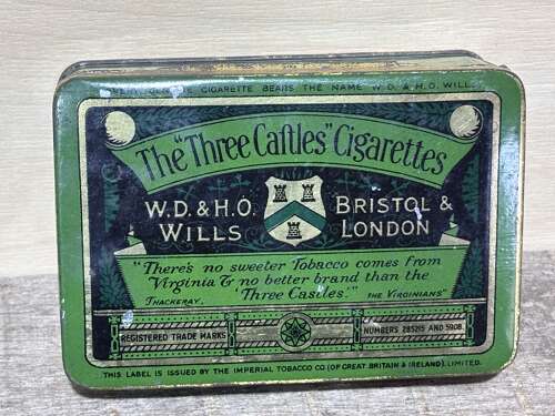 Superb Wills 3 Castles 50 Cigarette Tin c1900s