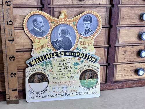 Matchless Queen Victoria Die-Cut Crown Advertising Trade Card Ephemera c1900s