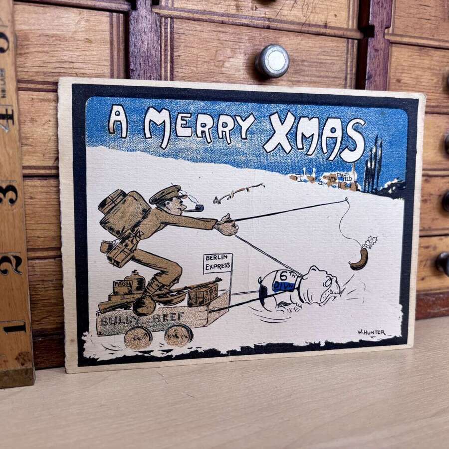 Superb Hunter - Bully Beef Merry Christmas WW1 World War 1 Post Card c1915