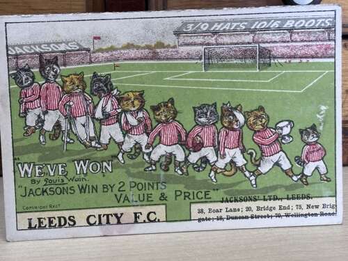 Superb Louis Wain Cats Leed City FC Football Jackson's Tailor Advertising Trade Card c1912