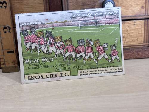 Superb Louis Wain Cats Leed City FC Football Jackson's Tailor Advertising Trade Card c1912