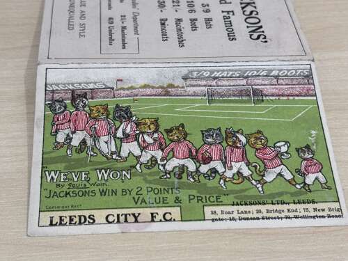 Superb Louis Wain Cats Leed City FC Football Jackson's Tailor Advertising Trade Card c1912
