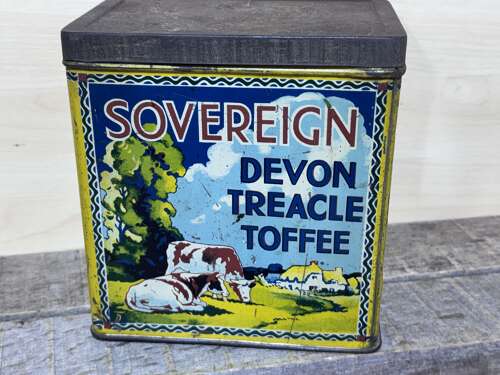 Sovereign Devon Treacle Toffee 4lb Shop Display Adverising Tin c1920s
