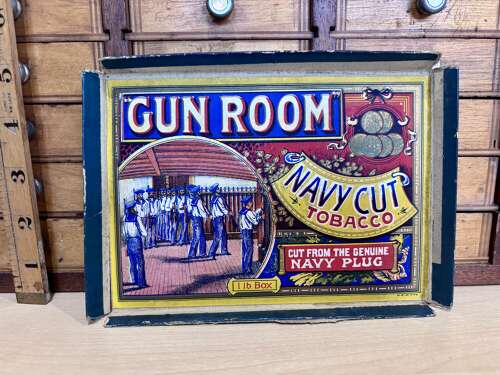 Superb Gun Room Tobacco Advertising Double Sided Box Lid Ephemera c1900s
