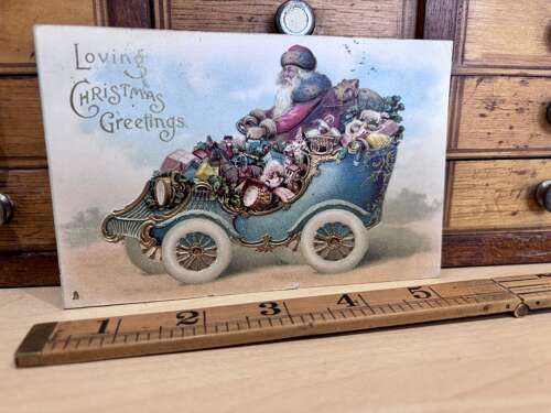 Tuck's Santa in His Car Presents & Toys Christmas Post Card Ephemera c1921
