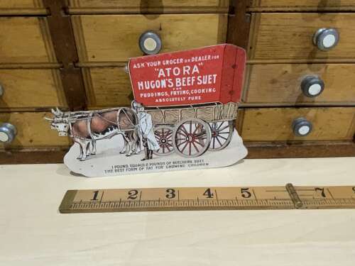 Hugon’s Beef Suet Atora Horse & Wagon Grocers Shop Advertising Trade Card Ephemera c1900s