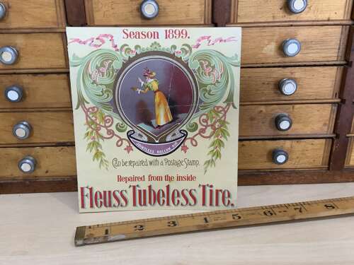 Fleuss Tubeless Bicycle Cycle Tyre Advertising Trade Card Ephemera c1899
