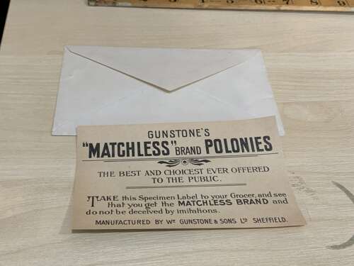 Gunstone’s Polonies Sheffield Sausage Advertising Trade Card Ephemera c1900s
