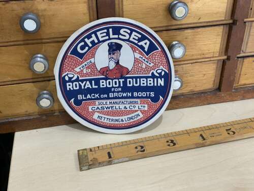 Chelsea Pensioner Boot Polish Tin Fold Out Advertising Trade Card Ephemera c1900s