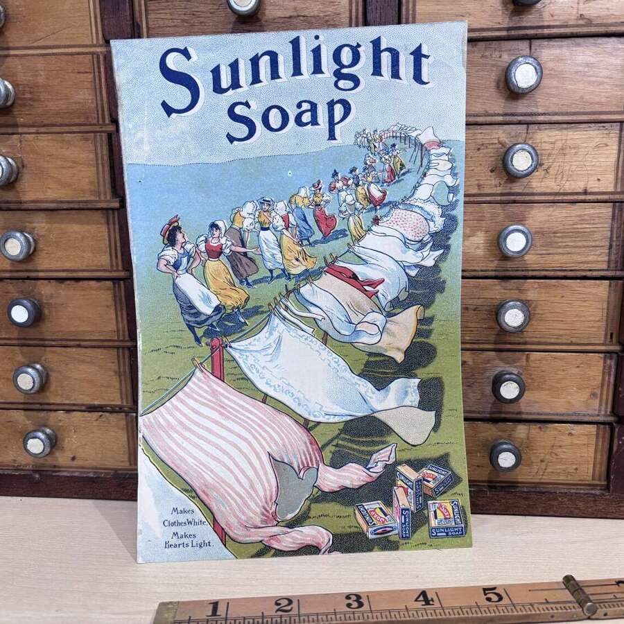 Sunlight Soap Maids Washing Line Advertising Trade Card Sign c1930s