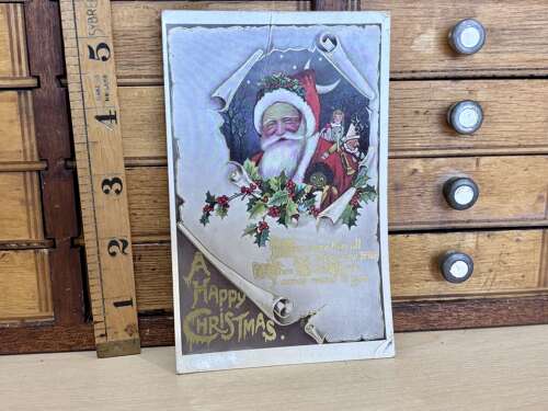 Superb Santa Claus & Golly Christmas Card c1900s