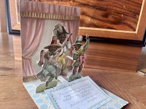 Superb Fold Out 3D Black Americana Christmas Card c1900s