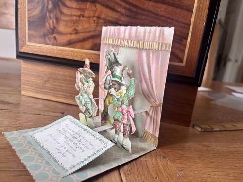 Superb Fold Out 3D Black Americana Christmas Card c1900s