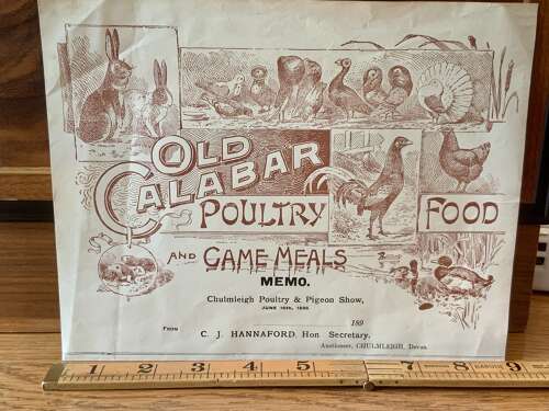 Old Calabar Poultry Game Meal Advertising Bill Head Invoice c1900s