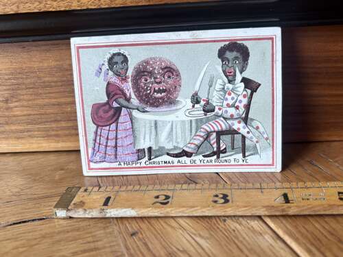 Christmas Pud Black Americana Anthropomorphic Advertising Xmas Card Ephemera c1900s