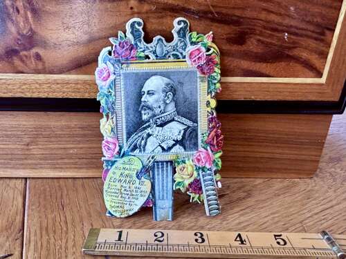 Holloway's Pills King Edward 7th Die-Cut Easel Royal Advertising Trade Card c1902