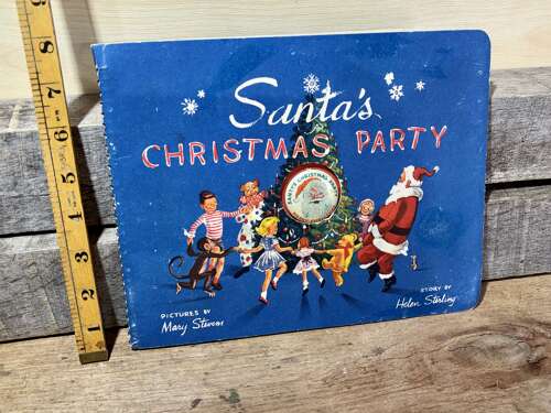 Santa Christmas Party Children's Pop up Book With Original Pin Back c1950s