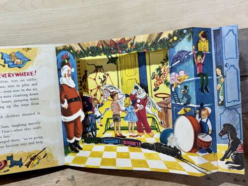 Santa Christmas Party Children's Pop up Book With Original Pin Back c1950s