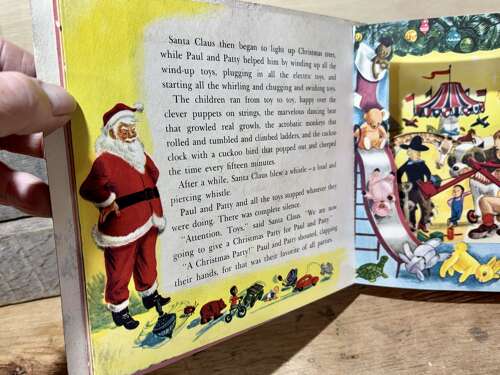 Santa Christmas Party Children's Pop up Book With Original Pin Back c1950s