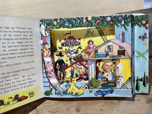 Santa Christmas Party Children's Pop up Book With Original Pin Back c1950s